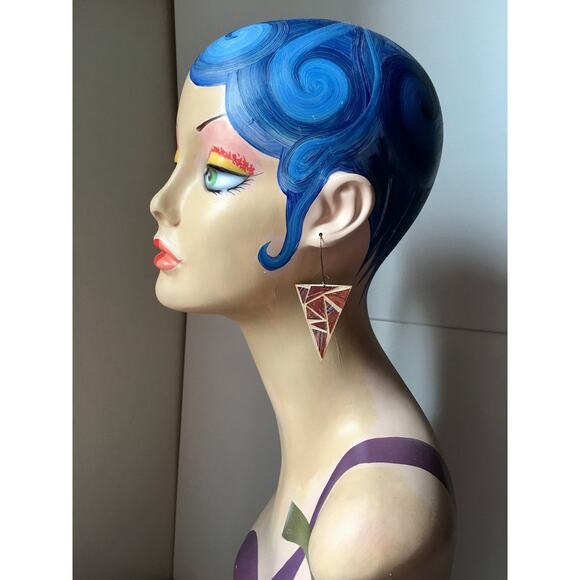 Artisan Handmade Geometric leather statement earrings - Picture 7 of 10